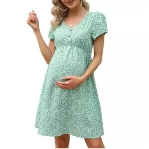 Green and White Floral Short Sleeve Midi Summer Dress- Size  XL- NWT